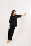 BLACK EMBROIDED COLLAR CO-ORD SET